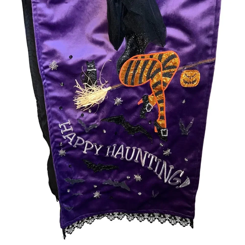 Halloween sexy Witch on broom Purple  table runner NEW 14